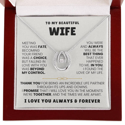 To My Beautiful Wife Necklace - Sentimental Birthday Gift from Husband, Romantic Jewelry for Valentine’s Day & Holidays - Lucky In Love Necklace