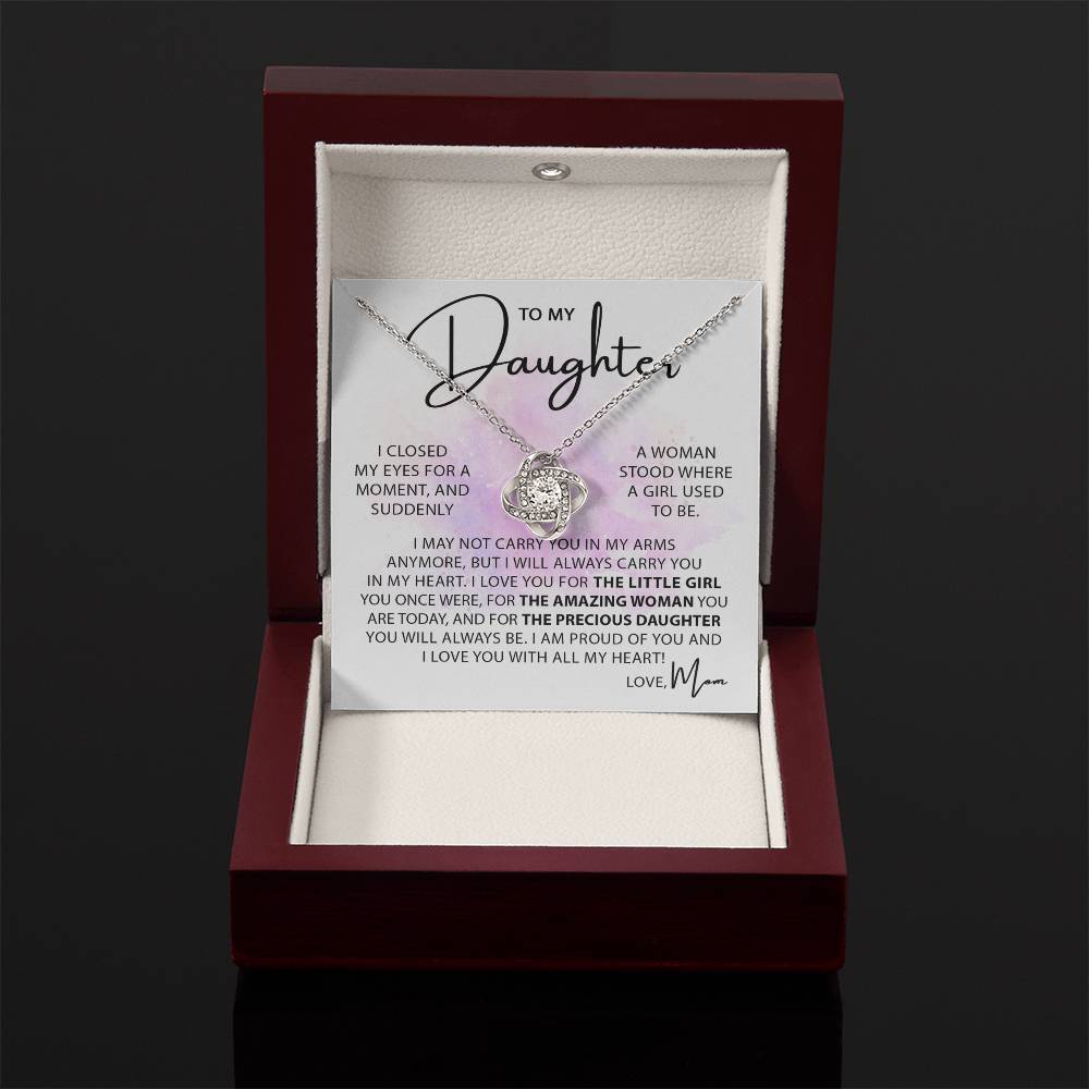 Beautiful Gift for Daughter from Mom - Always keep me in your heart - Love Knot Necklace