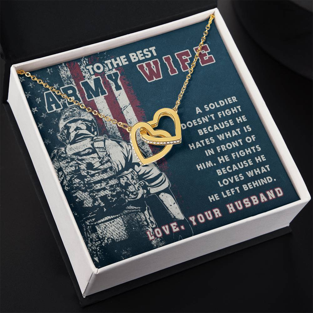 To My Army Wife Necklace - Best Loving Jewelry Gift for Valentine’s Day, Anniversaries & Romantic Surprises - Interlocking Hearts Necklace