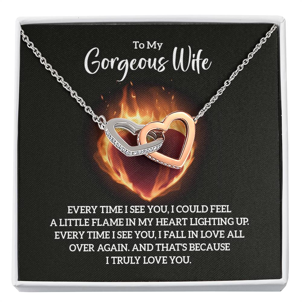 To My Wife Necklace - Special Love Jewelry for Wife from Husband for Birthday, Anniversary & Valentine’s Day - Interlocking Hearts Necklace