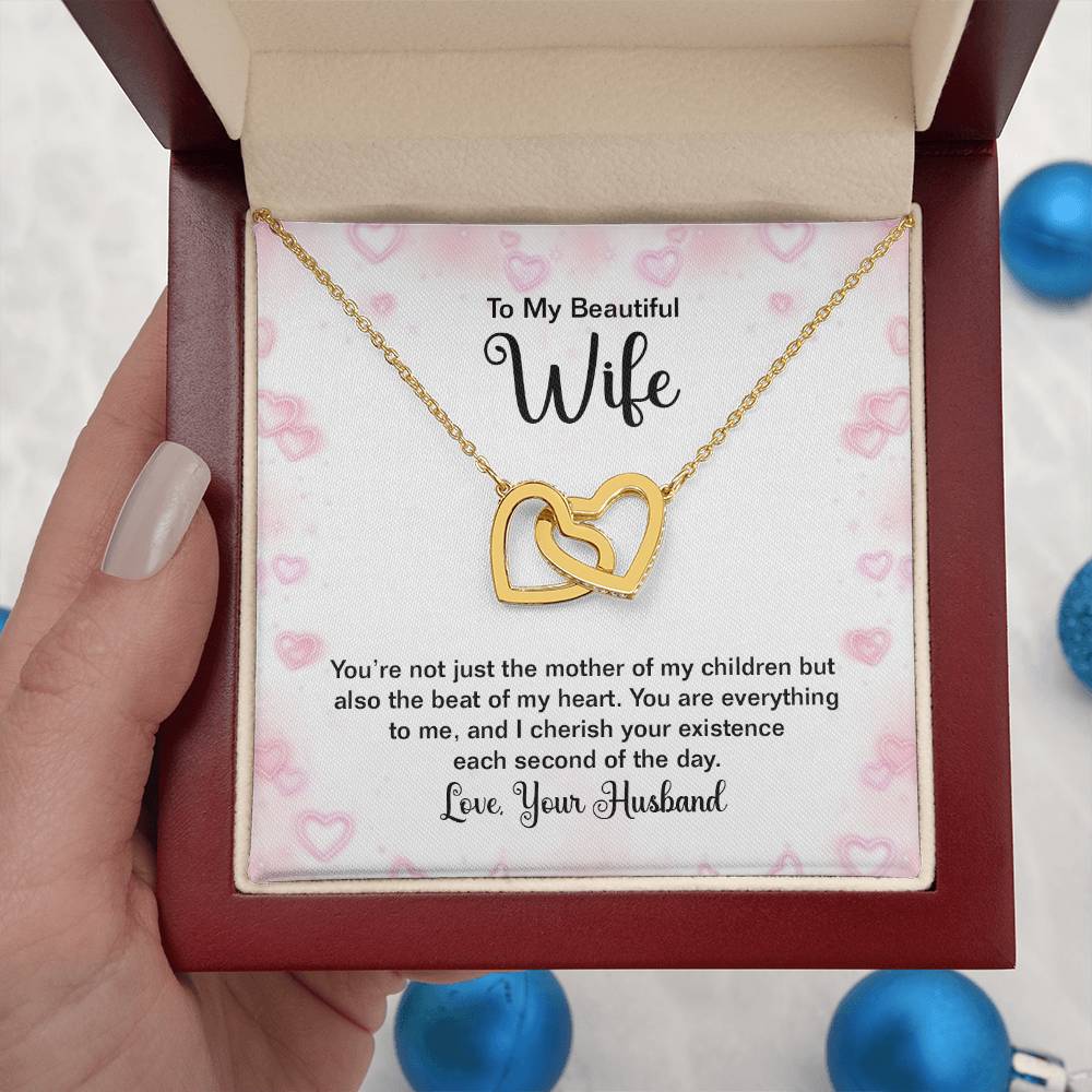 To My Beautiful Wife Necklace - Best Surprise Gift for Wife from Husband for Anniversary, Christmas & Valentine’s Day - Interlocking Hearts Necklace
