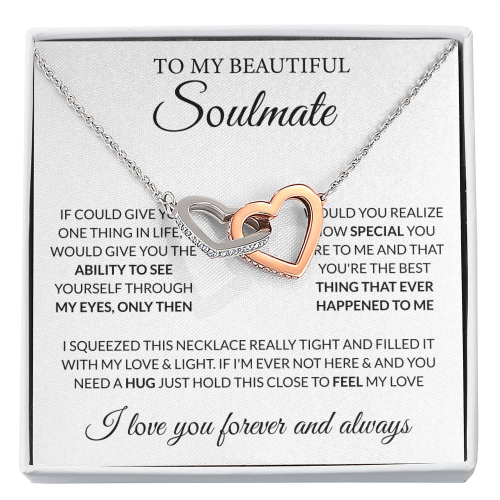 To My Beautiful Soulmate Necklace - Gift for Her for Birthday & Sweet Romantic Surprises - Interlocking Hearts Necklace