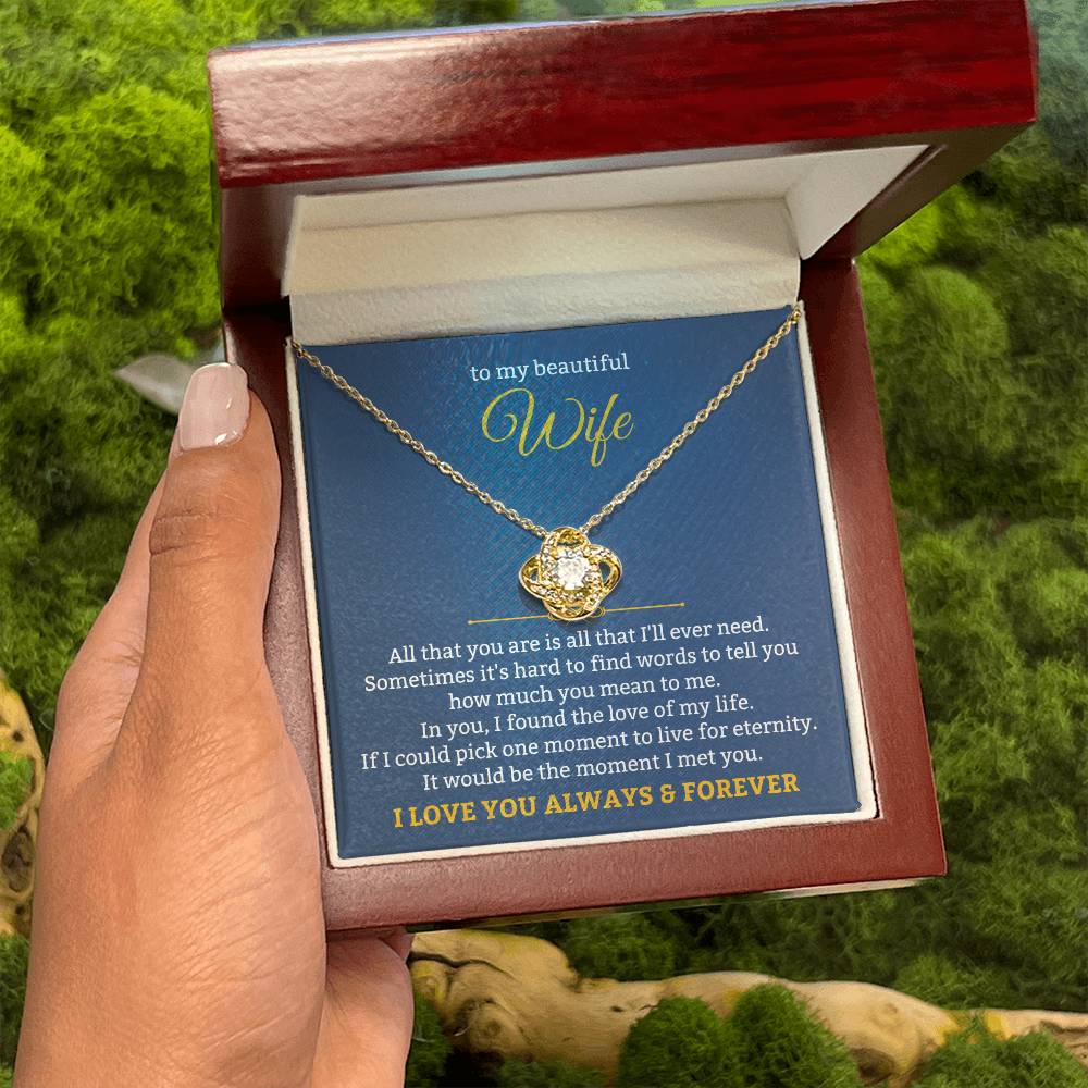 To My Beautiful Wife Necklace - Unforgettable Husband Gift, Emotional Jewelry for Anniversary & Valentine’s Day - Love Knot Necklace