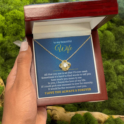 To My Beautiful Wife Necklace - Unforgettable Husband Gift, Emotional Jewelry for Anniversary & Valentine’s Day - Love Knot Necklace