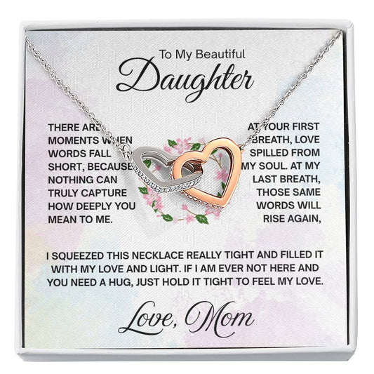 To My Daughter Necklace – Daughter Birthday Graduation Keepsake from Mom – Interlocking Hearts Necklace