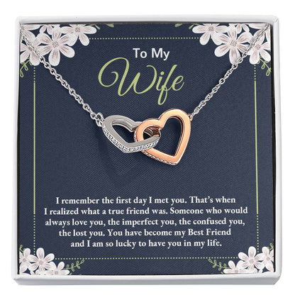 To My Wife Necklace - Perfect Romantic Surprise from Husband for Anniversary, Birthday & Valentine’s Day - Interlocking Hearts Necklace