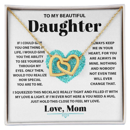 To My Daughter Necklace – Mom’s Choice for Daughter Birthday Graduation – Interlocking Hearts Necklace