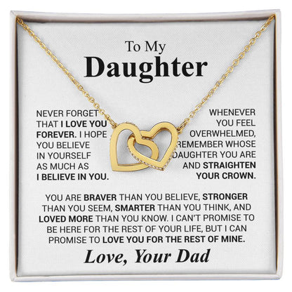 To My Daughter Necklace – Graduation & Christmas Gift from Dad – Interlocking Hearts Necklace