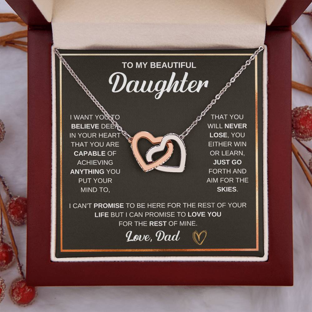 To My Daughter Necklace – Graduation & Christmas Gift from Dad – Interlocking Hearts Necklace