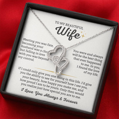 To My Beautiful Wife Necklace - Romantic Everyday Jewelry Gift from Husband for Birthday, Valentine’s Day & Just Because - Heart-to-heart Pendant Necklace