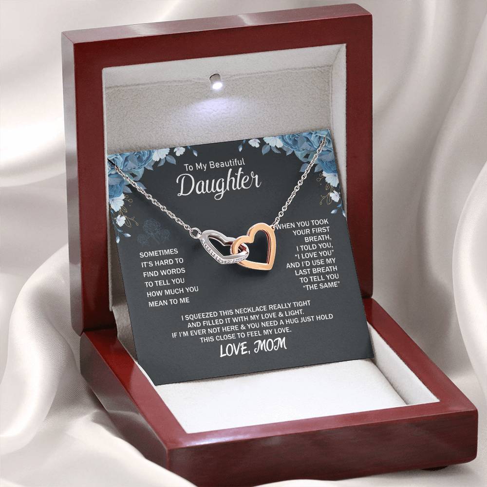 To My Daughter Necklace - Beautiful Jewelry for Christmas & Mother Daughter Love - Interlocking Hearts Necklace