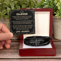 Grandson Bracelet Gift from Grandpa, Leather Wristband with Love Message, To My Grandson