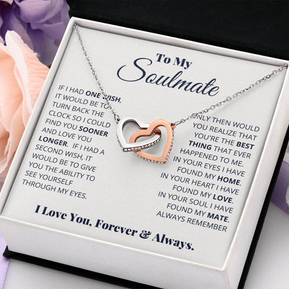 To My Soulmate Necklace - Best Gift for Soulmate for Valentine’s Day & Beyond - Interlocking Hearts Necklace