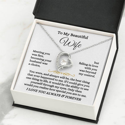 To My Beautiful Wife Necklace - Perfect Romantic Surprise from Husband for Anniversary, Birthday & Valentine’s Day - Forever Love Necklace