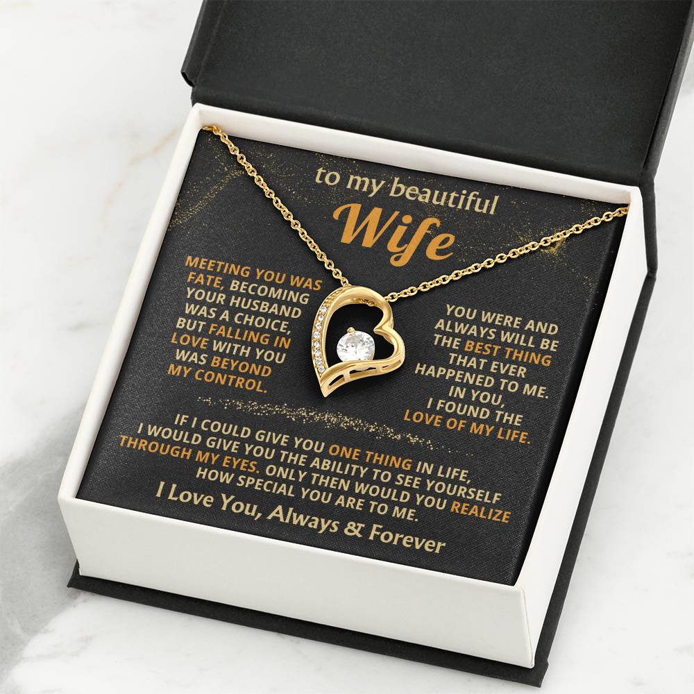 To My Beautiful Wife Necklace - Best Loving Jewelry Gift for Valentine’s Day, Anniversaries & Romantic Surprises - Forever Love Necklace