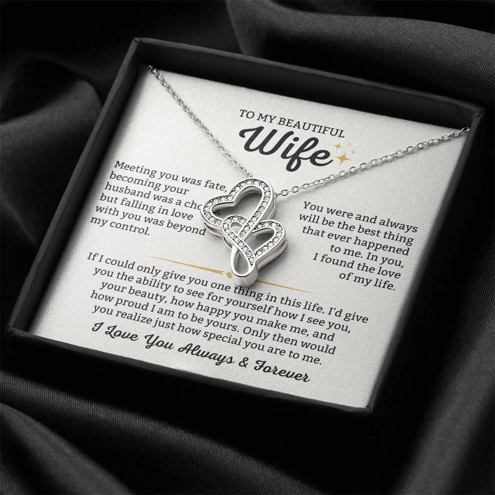 To My Beautiful Wife Necklace - Romantic Everyday Jewelry Gift from Husband for Birthday, Valentine’s Day & Just Because - Heart-to-heart Pendant Necklace