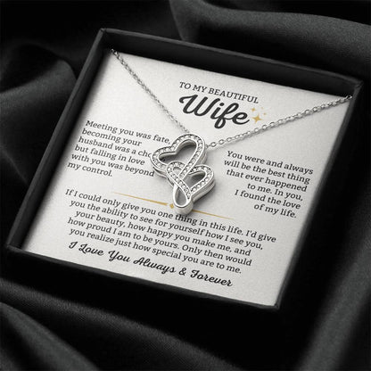 To My Beautiful Wife Necklace - Romantic Everyday Jewelry Gift from Husband for Birthday, Valentine’s Day & Just Because - Heart-to-heart Pendant Necklace