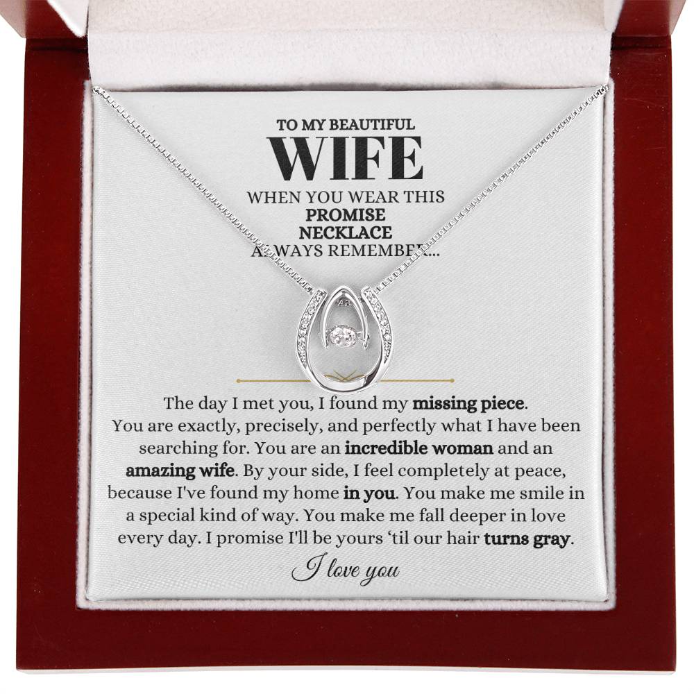 To My Beautiful Wife Necklace - Unforgettable Husband Gift, Emotional Jewelry for Anniversary & Valentine’s Day - Lucky In Love Necklace