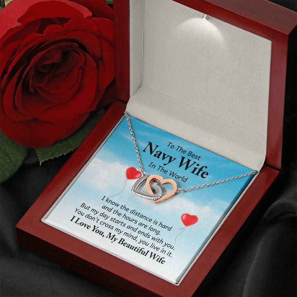 To the best navy wife in the world - I know the distance is hard - Interlocking Hearts Necklace