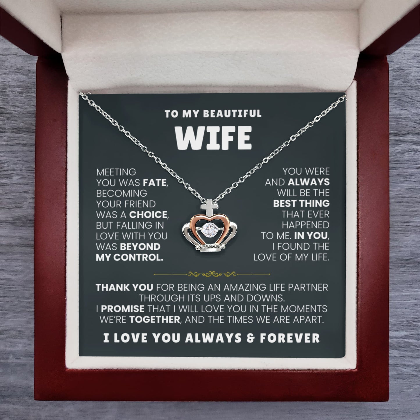 To My Wife Necklace - Meaningful Jewelry Gift from Husband for Valentine’s Day & Anniversary - Crown Pendant Necklace