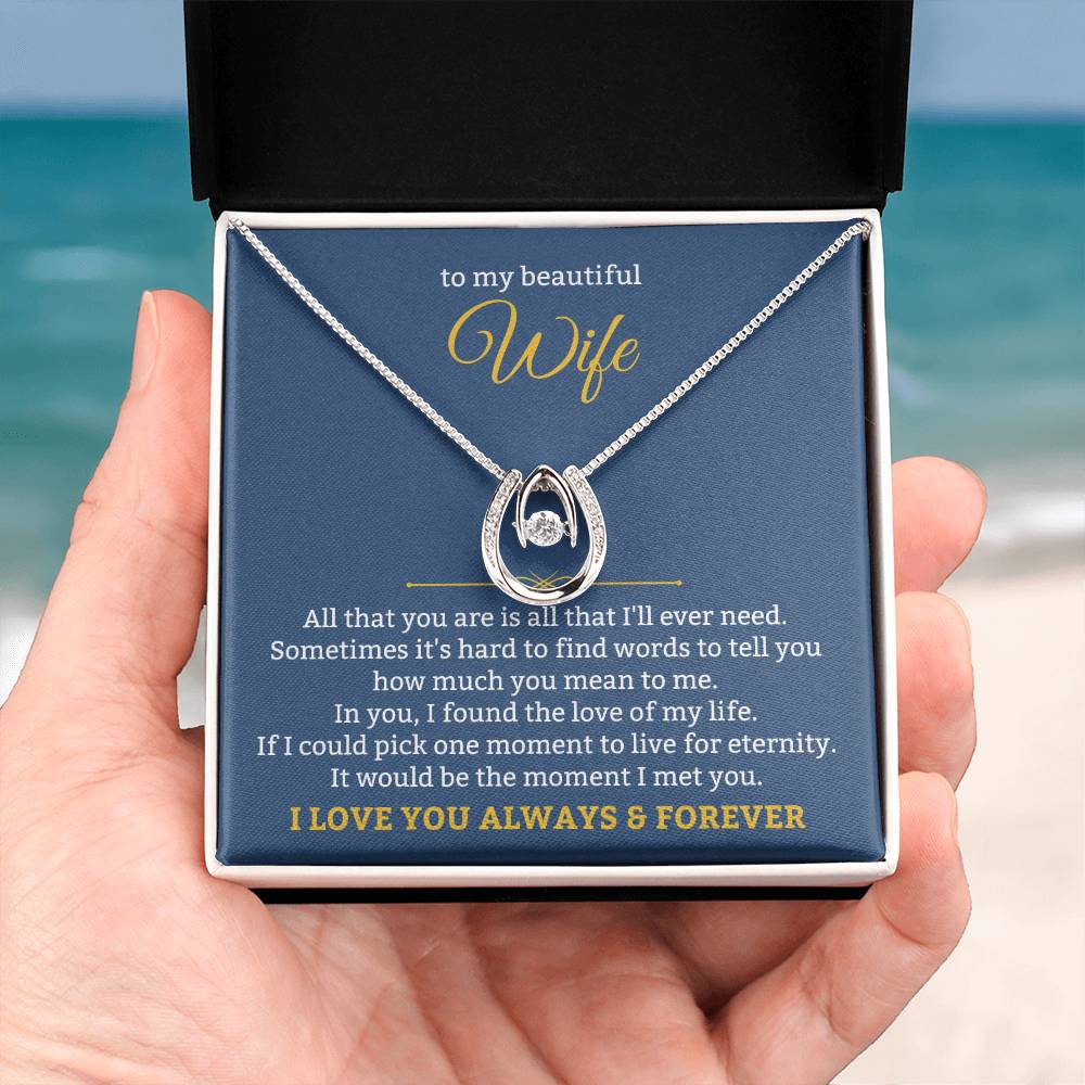 To My Beautiful Wife Necklace - Best Loving Jewelry Gift for Valentine’s Day, Anniversaries & Romantic Surprises - Lucky In Love Necklace