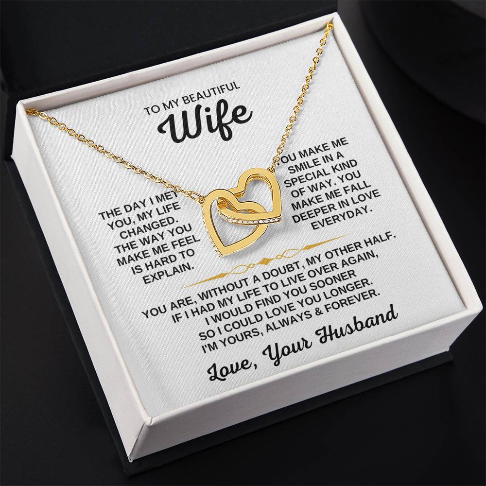 To My Wife Necklace from Husband - Sweet Romantic Gift for Every Occasion - Interlocking Hearts Necklace