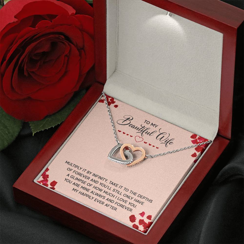 To My Beautiful Wife Necklace - Romantic Anniversary & Valentine’s Day Jewelry Gift from Husband to Wife - Interlocking Hearts Necklace