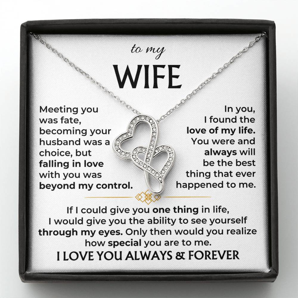 To My Wife Necklace - Romantic Everyday Jewelry Gift from Husband for Birthday, Valentine’s Day & Just Because - Heart-to-heart Pendant Necklace