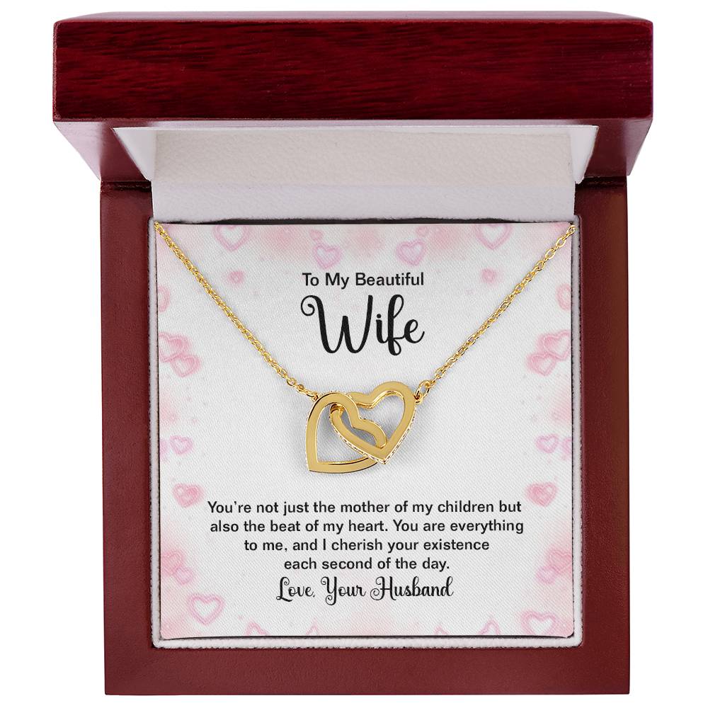 To My Beautiful Wife Necklace - Best Surprise Gift for Wife from Husband for Anniversary, Christmas & Valentine’s Day - Interlocking Hearts Necklace