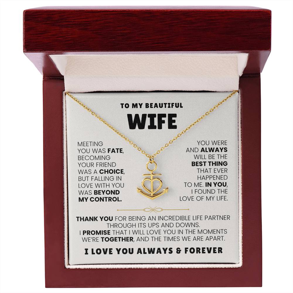 To My Beautiful Wife Necklace - Touching Romantic Gift for Wife from Husband for Christmas, Anniversary & Valentine’s Day - Anchor Pendant Necklace