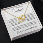 To My Beautiful Soulmate Necklace - Gift for Her for Birthday & Sweet Romantic Surprises - Interlocking Hearts Necklace
