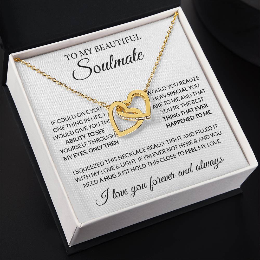 To My Beautiful Soulmate Necklace - Gift for Her for Birthday & Sweet Romantic Surprises - Interlocking Hearts Necklace