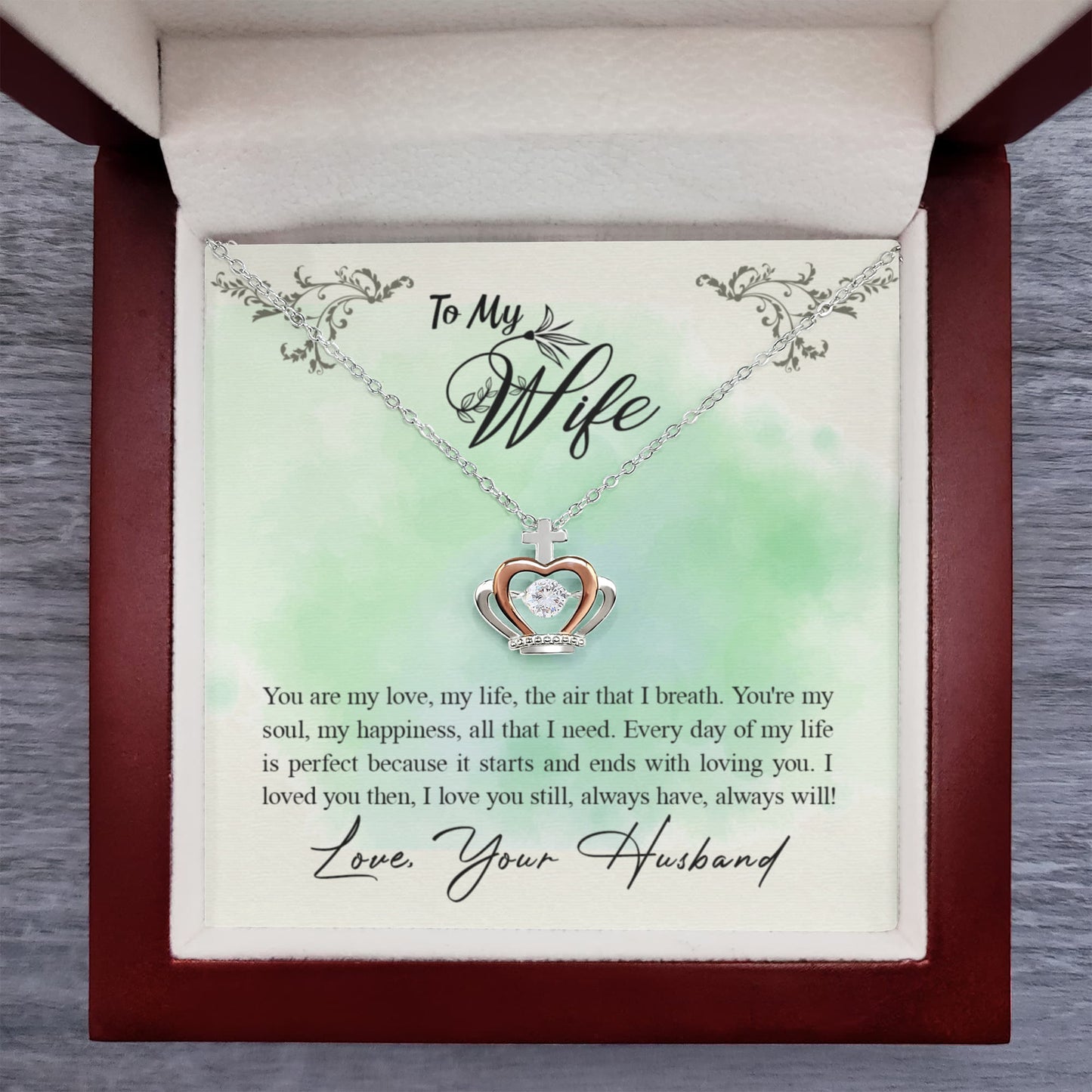 To My Wife Necklace - Romantic Jewelry Gift for Birthday - Crown Pendant Necklace