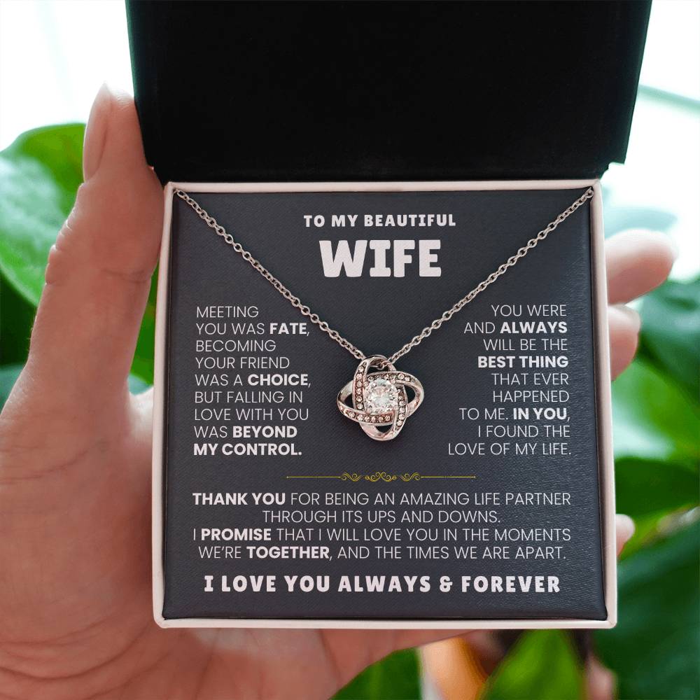 To My Beautiful Wife Necklace - Emotional Jewelry Gift for Wife from Husband to Celebrate Love Every Day - Love Knot Necklace