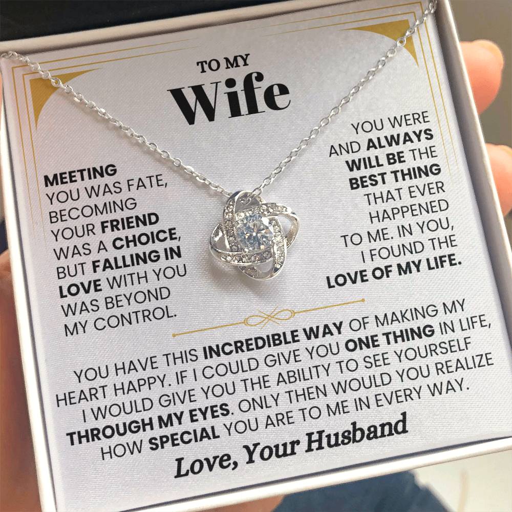 To My Wife Necklace - Romantic Birthday Jewelry Gift from Husband for Valentine’s Day & Long Lasting Memories - Love Knot Necklace