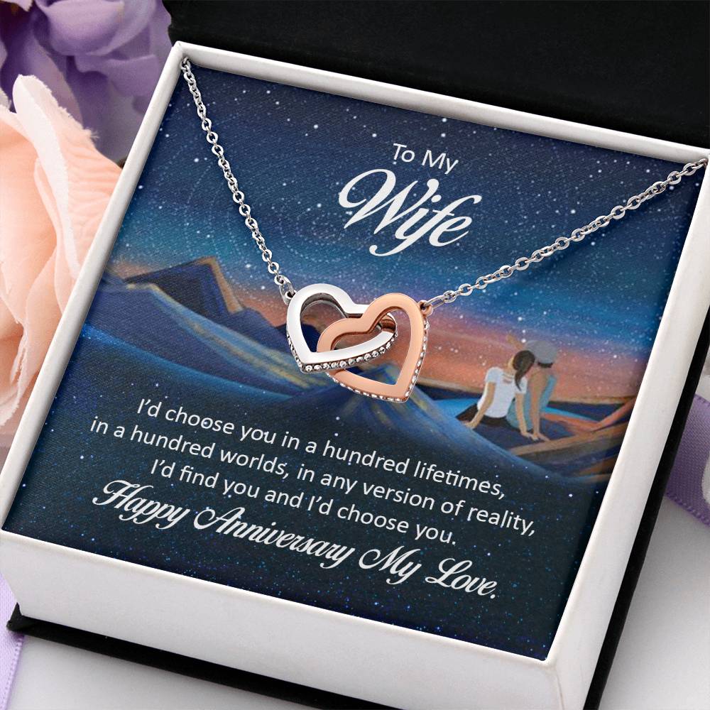 To My Wife Necklace - Best Loving Jewelry Gift for Anniversary - Interlocking Hearts Necklace