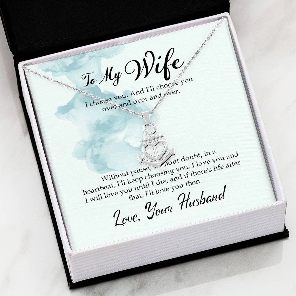 To My Wife Necklace - Husband to Wife Jewelry for Romantic Valentine’s Day, Birthday & Anniversary Gifts - Anchor Pendant Necklace