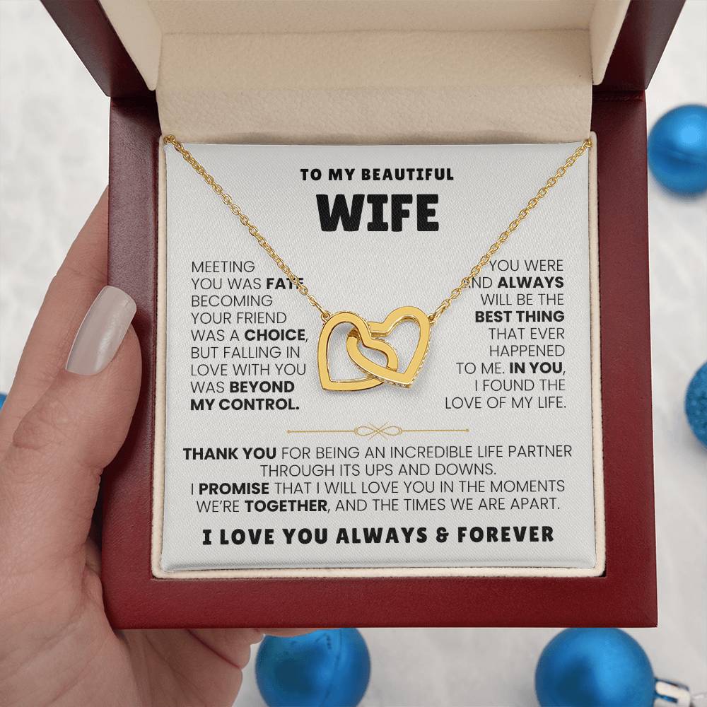 To My Wife Necklace - Holiday & Valentine’s Day Gift from Husband - Interlocking Hearts Necklace