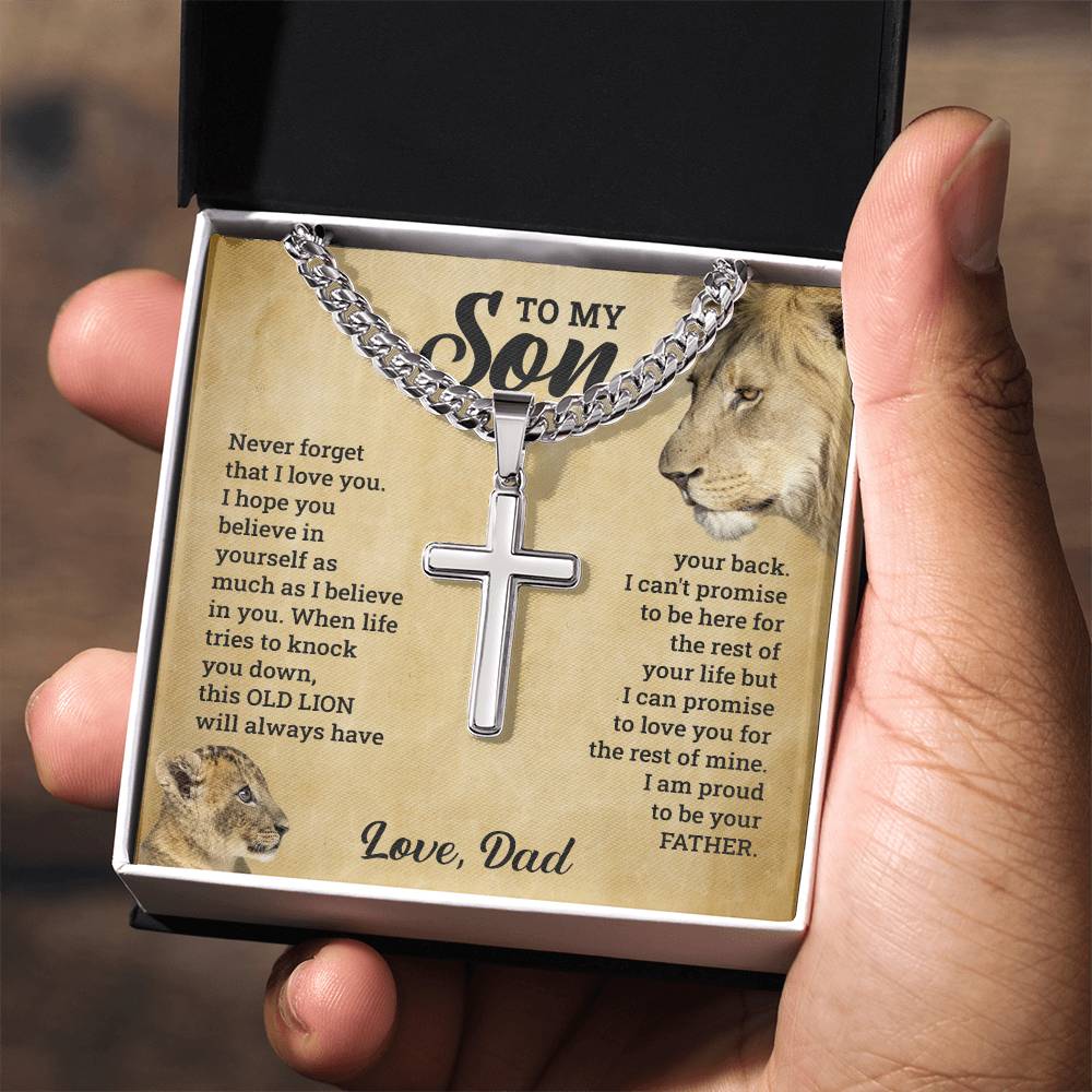 To My Son - Gift for Son from Dad - I can promise to love you for the rest of mine - Artisan Cross with Cuban Link Chain