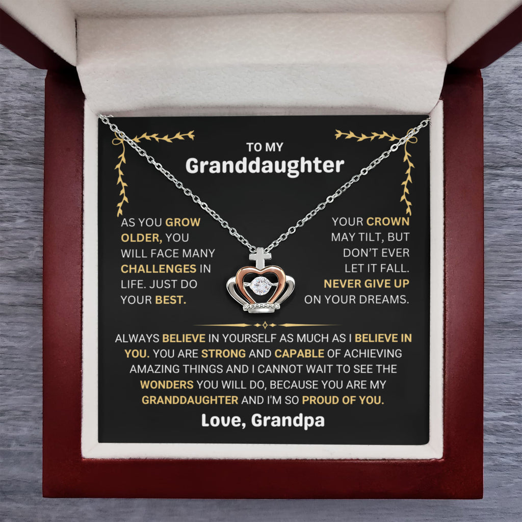 To My Granddaughter Necklace – Granddaughter Jewelry for Graduation and Birthday from Grandpa – Crown Pendant Necklace