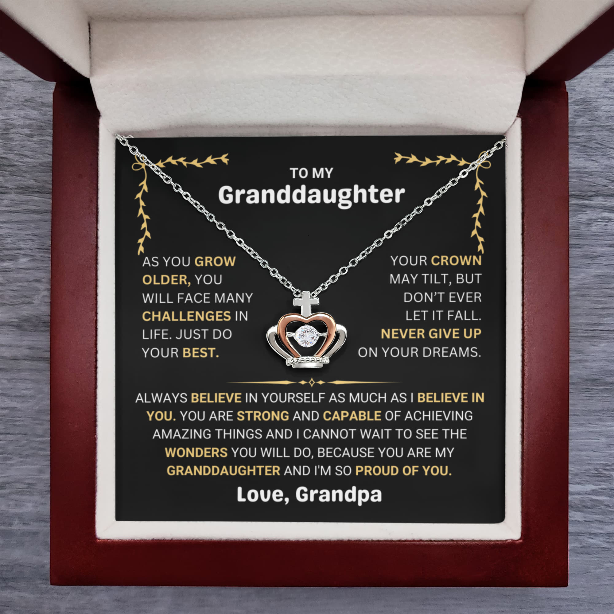 To My Granddaughter Necklace – Granddaughter Jewelry for Graduation and Birthday from Grandpa – Crown Pendant Necklace