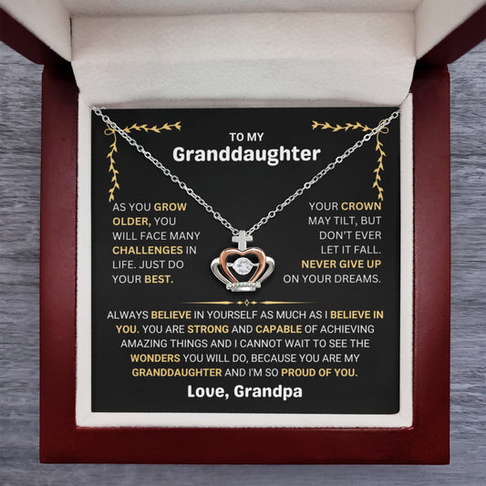 To My Granddaughter Necklace – Granddaughter Jewelry for Graduation and Birthday from Grandpa – Crown Pendant Necklace