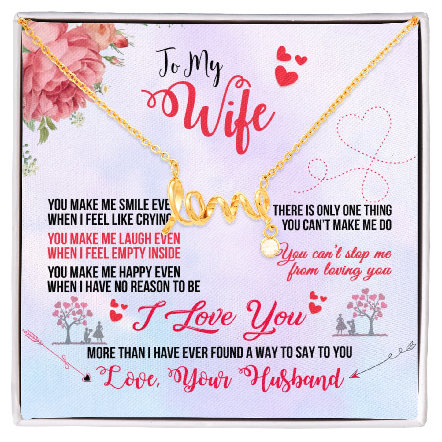 To My Wife Gift from Husband - Romantic Jewelry for Birthday & Anniversary Celebrations - Scripted Love Necklace