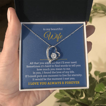 To My Beautiful Wife Necklace - Emotional Love Jewelry Gift from Husband for Valentine’s Day & Birthday Happiness - Forever Love Necklace