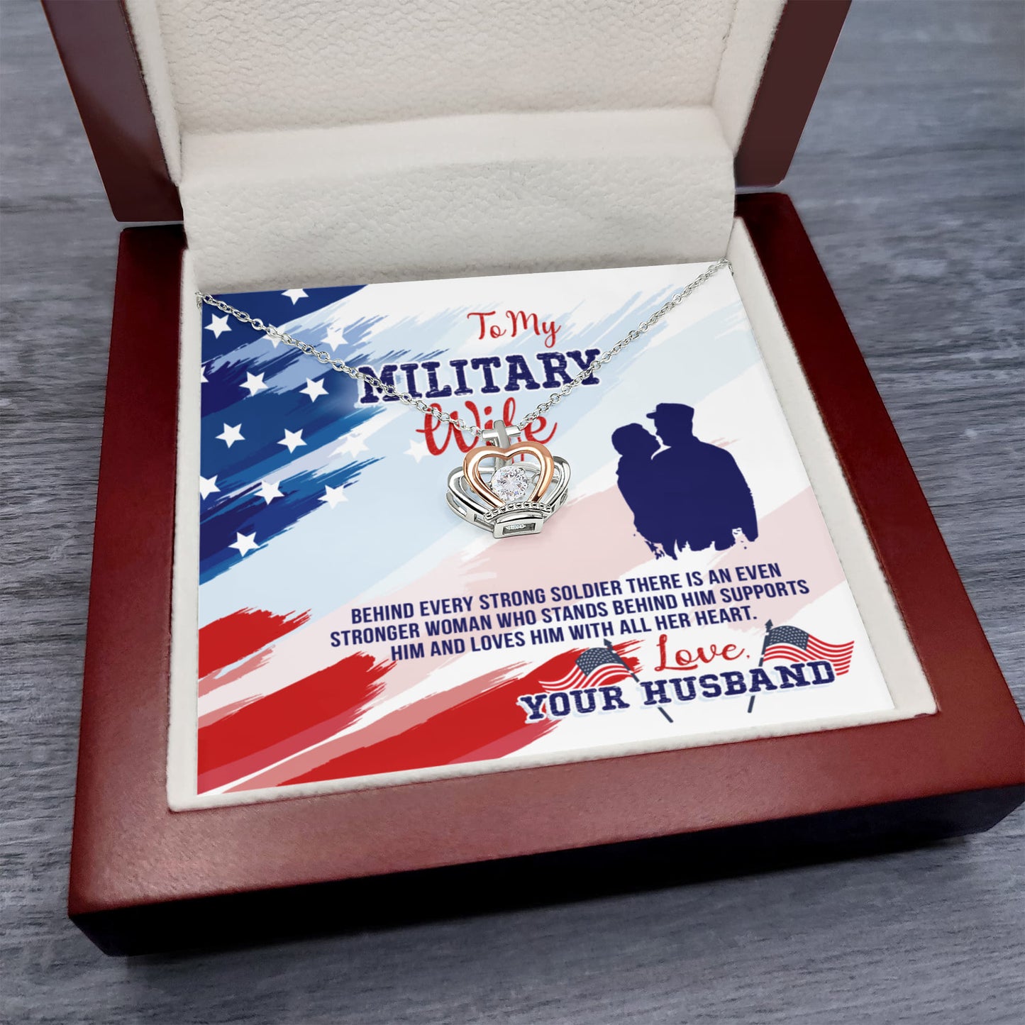 To My Military Wife Necklace - Sweet Romantic Jewelry for Wife - Crown Pendant Necklace