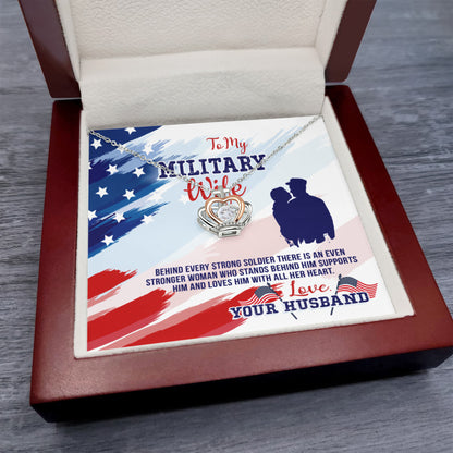 To My Military Wife Necklace - Sweet Romantic Jewelry for Wife - Crown Pendant Necklace