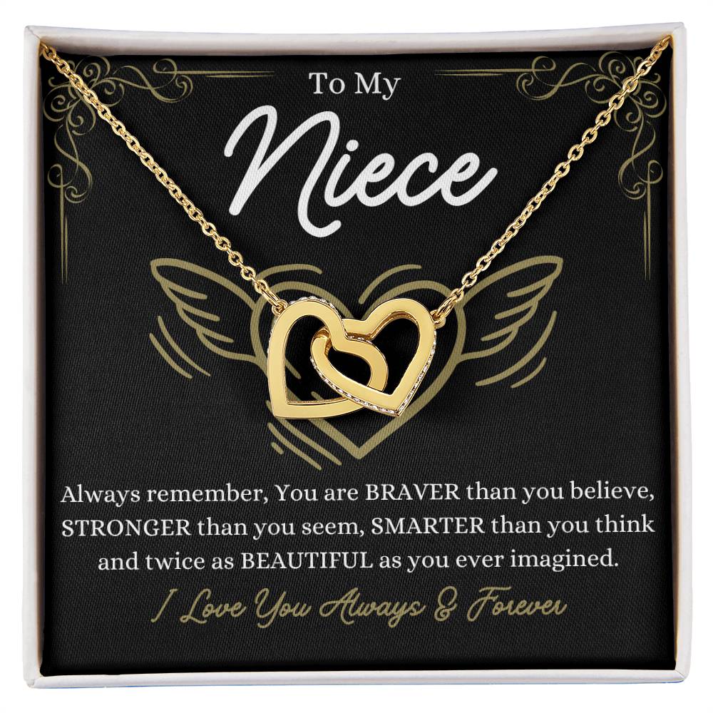 To My Niece - You are braver than you believe - Interlocking Hearts Necklace