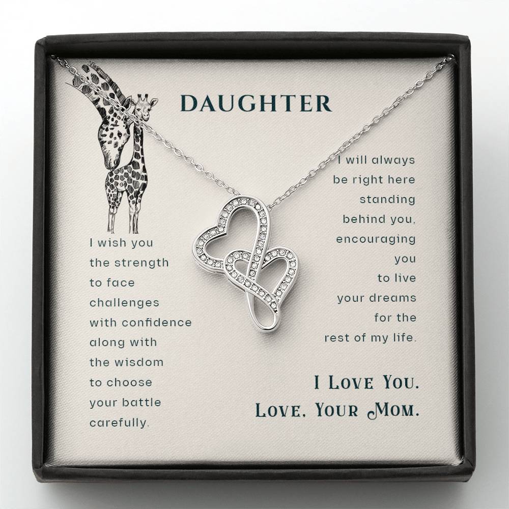 To My Daughter Necklace - Meaningful Daughter Gift from Mom for Forever Love & Support - Heart-to-heart Pendant Necklace