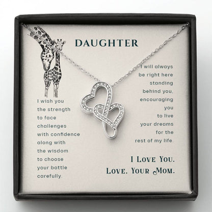 To My Daughter Necklace - Meaningful Daughter Gift from Mom for Forever Love & Support - Heart-to-heart Pendant Necklace
