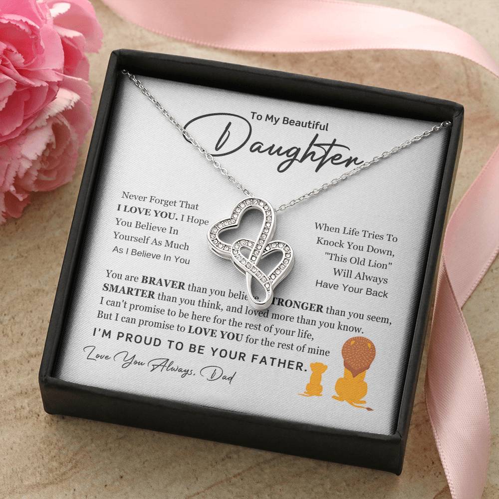 To My Daughter Necklace - Holiday Gift for Daughter from Dad - Heart-to-heart Pendant Necklace